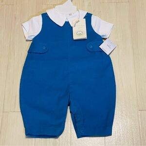 NWT Petit Ami Blue Baby Boys 3 M  Corduroy Romper and White Collared Body Cotton